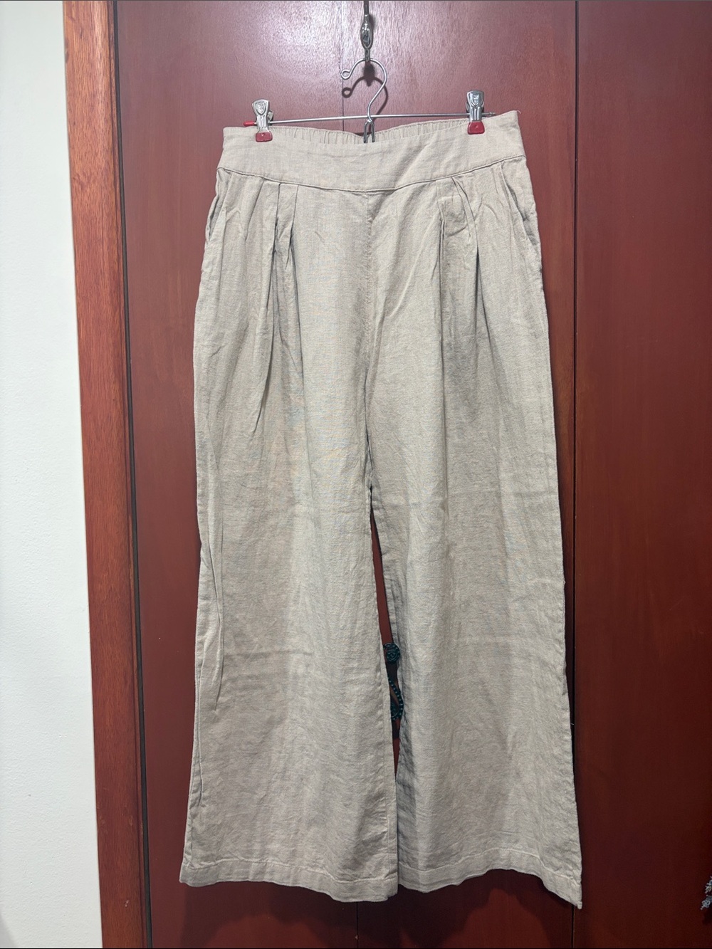 Abercrombie & Fitch Beige Wide-Leg Linen Blend Trousers